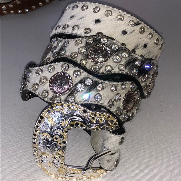 ⭐️ HAIR ON SCALLOPED WESTERN BELT WITH SWAROVSKI - Picture 1 of 16